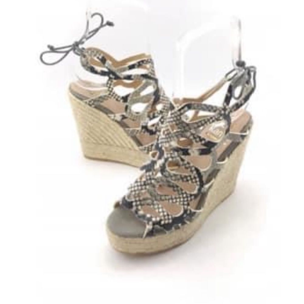 NWOB Kanna Snake Print Leather Espadrille Wedge Shoes